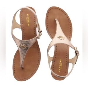 Coach Vitalia light Ross gold Metallic Sandals low wedge shoe Style A7688